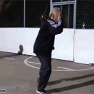Soccer freestyler Sean Garnier dressed as old man