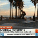 Reporter gets hit by skateboard