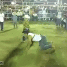 Kid rides human rodeo