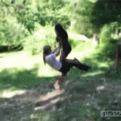 Dog hangs from rope swing