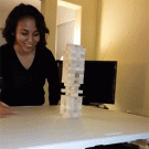 Girl does amazing Jenga move