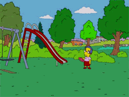 Millhouse plays frisbee with himself