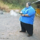 Fat guy shooting gun
