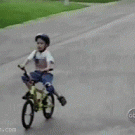 Kid on bicycle vs. pole