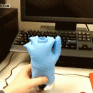 Rubber glove plastic bottle thing