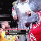 LA Lakers fan gets a cake to the face from the Houston Rockets mascot