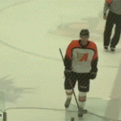 Hockey player clotheslines himself with his stick (Mitchell Skiba, after being ejected)