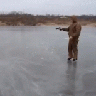 Bullet spins on ice after being shot