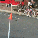 Cyclist falls on the finish line
