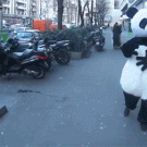 Freaky street panda intimidates woman