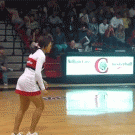 Cheerleader half-court front flip trick shot
