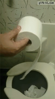 Toilet paper down the toilet trick on the airplane
