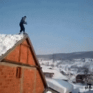 Jumping off a roof into the snow