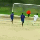soccer player hits goal post 4 times with a single shot 