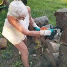 Old lady cutting tree close call