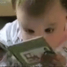 Baby reading a freaky story