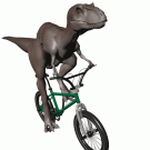 Velociraptor riding a bike