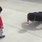 Toddler does push-ups