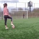Girl  demonstrates soccer skills