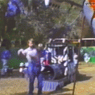 Dad catches kid flying off swing