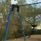 Fat chick jumps off swing