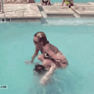 Girl swimming pool backflip fail