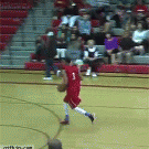 Basketball player dunks after missing