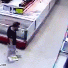 Fish jumps from fish tank into man's grocery basket