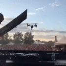 Drone hit by confetti at festival