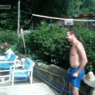 Gainer into swimming pool chair