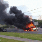 Burning van explosion