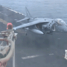 Harrier with no nose gear landing on stool