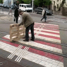 Shipping pallet on the tram tracks