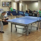 Ping pong layer catches ball with mouth