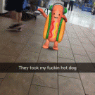 Little girl in shopping cart steals Snapchat filter hot dog