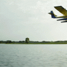 Water skiing behind a plane