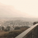 Danny MacAskill on a railing in San Francisco