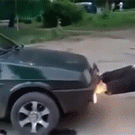 Man holds off car with legs