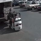 Forklift operator catches falling beer keg