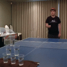 Six-in-a-row pyramid beer pong trick shot