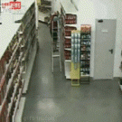Old woman vs. supermarket shelf