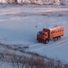 Russian truck sliding on snow