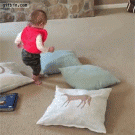 Cat dodges falling toddler
