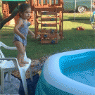 Little girl jumping in the pool fail