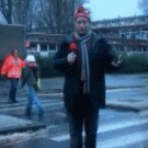 Weatherman on slippery road