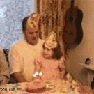 Girl cries over birthday cake candle