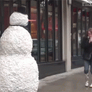 Woman's reaction to scary snowman prank